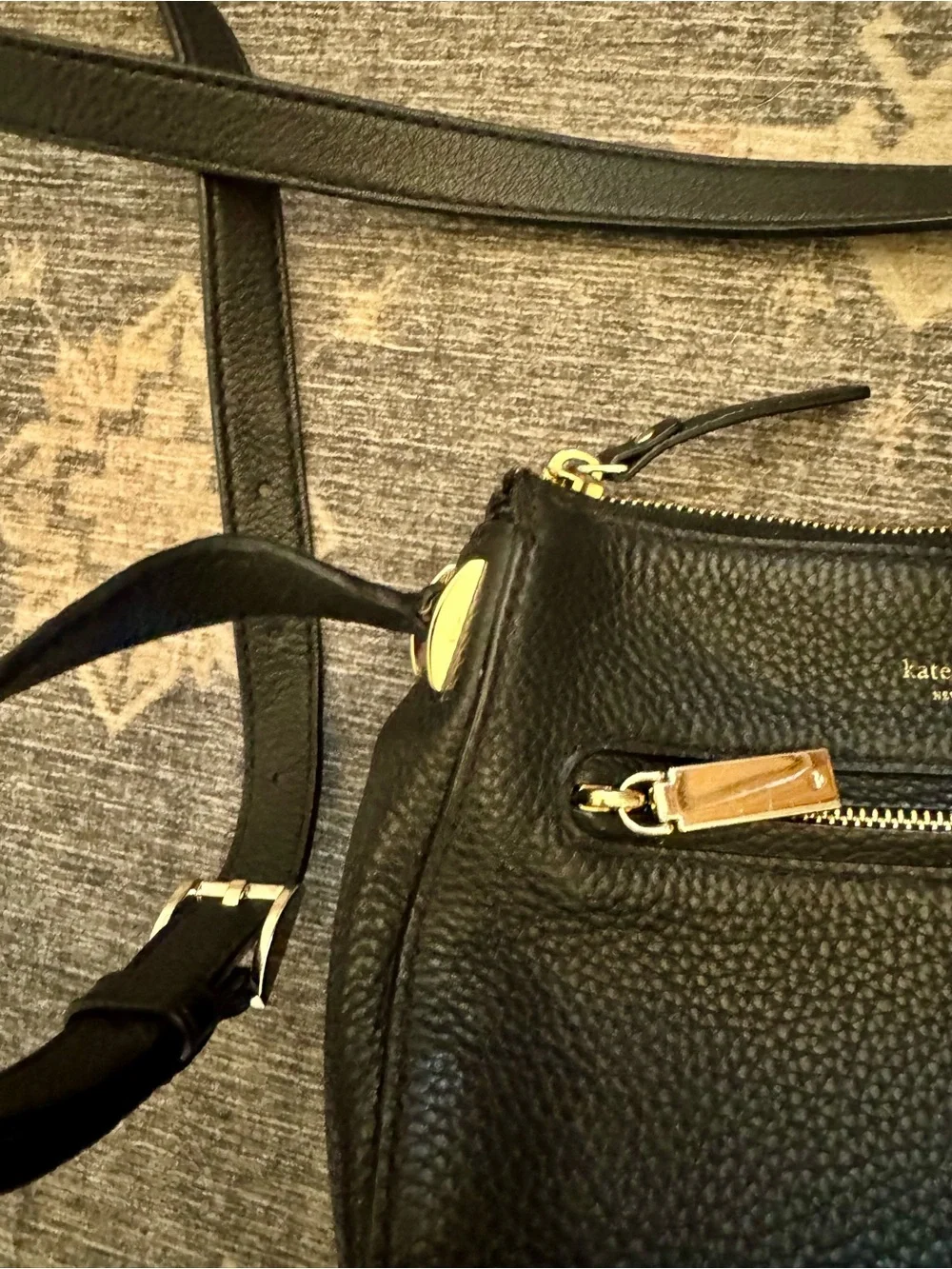Kate Spade New York Black Pebbled Leather Crossbody Bag Gold Hardware Adjustable